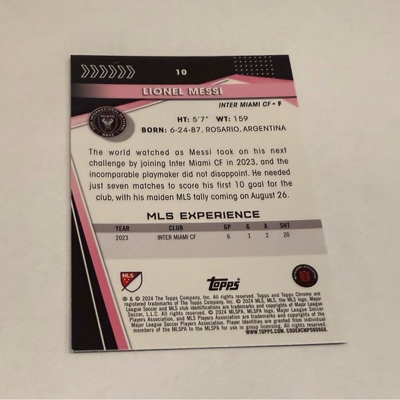 2024 Topps Chrome # 10 Lionel Messi Inter- Miami CF .F Pink Soccer Trading Card - Picture 6 of 8